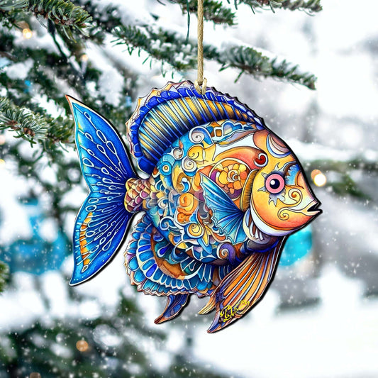 Coastal Christmas Decor - Azure Angel Fish Wooden Ornaments by G.Debrekht Coastal Holiday Decor - 8688303