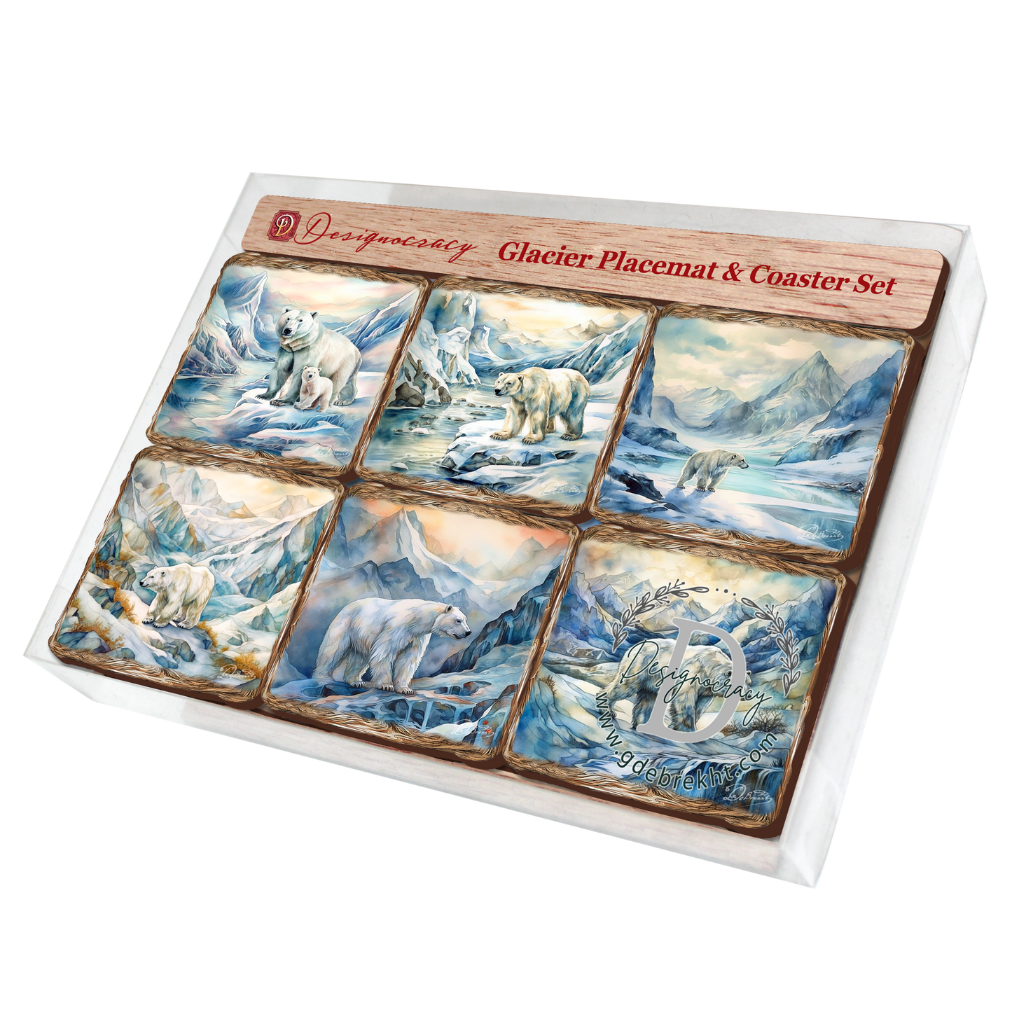 Polar Bear Wooden Cork Placemat and Coasters Gift Set of 7 by Nature Wonders Nature Wildlife Decor  - 85404C-S7