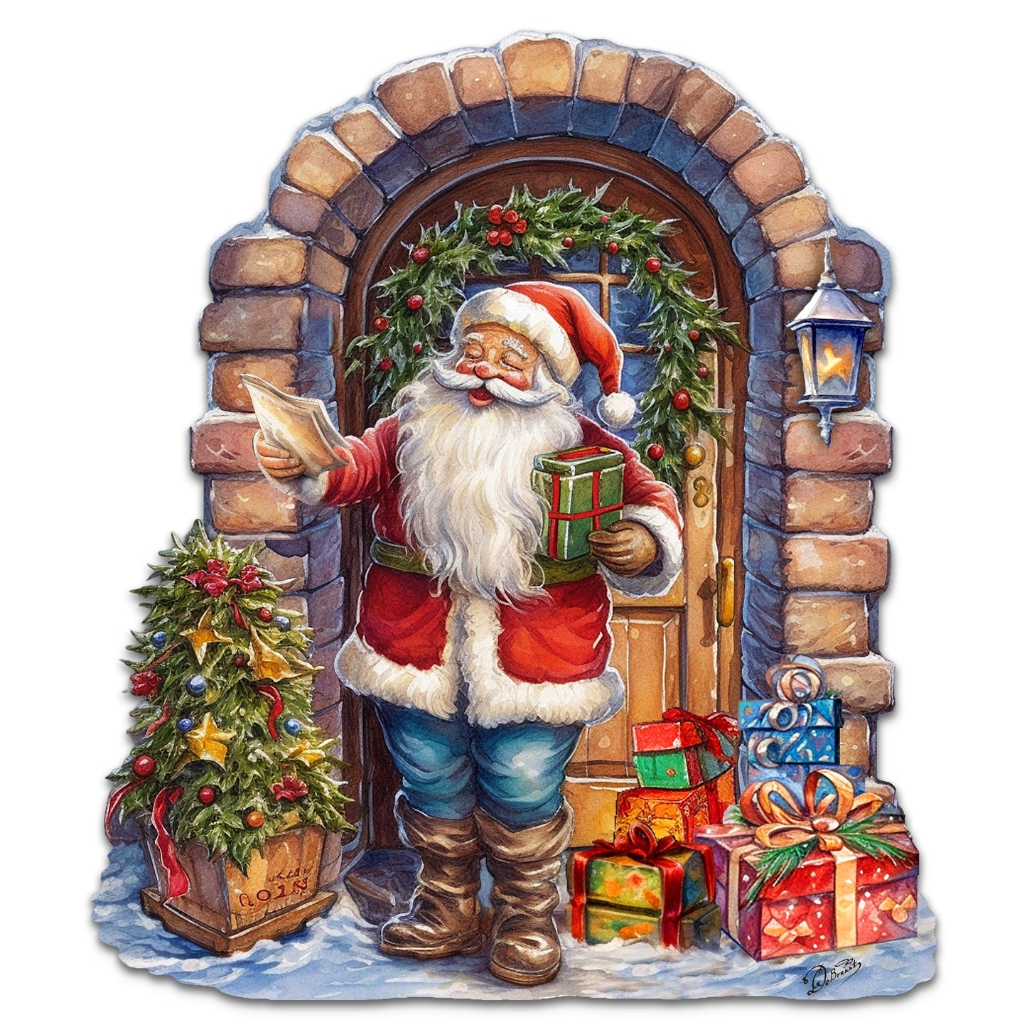 Santa's Surprise Visit Holiday Door Decor  by G. Debrekht - Christmas Santa Snowman Decor - 8611045H