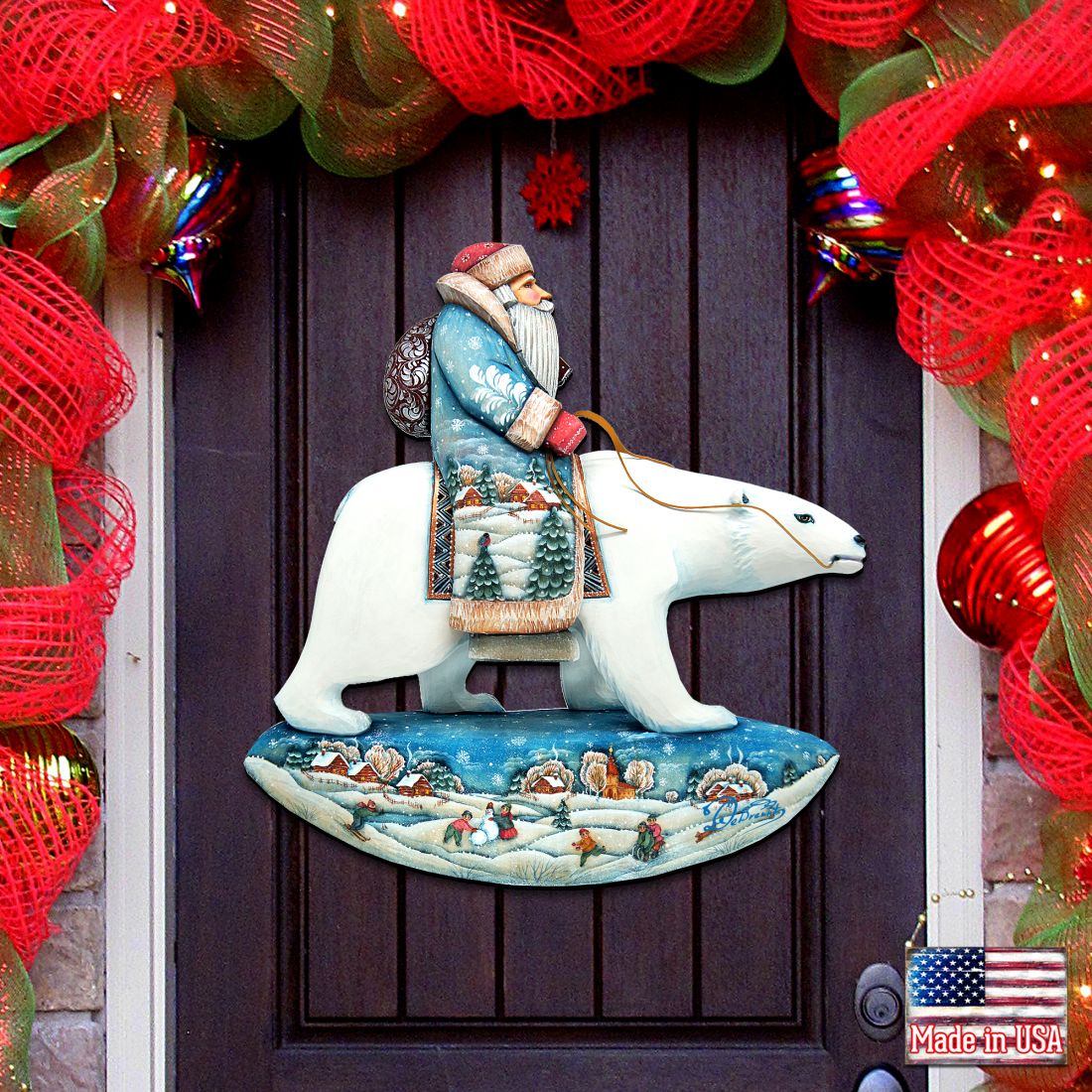 Santa On Polar Bear Christmas Door Decor by G. DeBrekht - Christmas Santa Snowman Decor - 8116382H