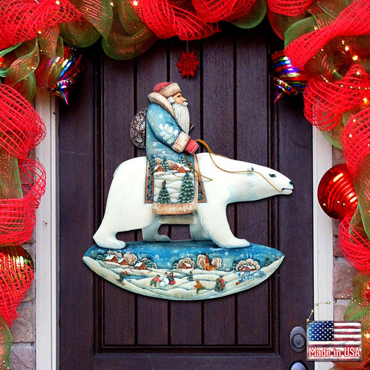 Santa On Polar Bear Christmas Door Decor by G. DeBrekht - Christmas Santa Snowman Decor - 8116382H