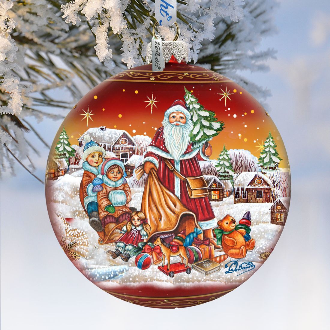 Santa Gift Giver Ball Glass Ornament Limited Edition by G. DeBrekht - Christmas Santa Snowman Decor - 73874R