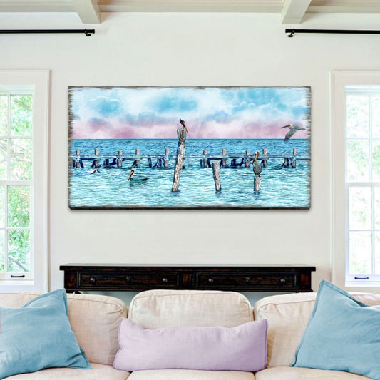 Ocean Paradise Pelicans and Seagulls Wooden Coastal Wall Art by Nature Wonders - Coastal Sea-Life Decor - 95252-6B-L