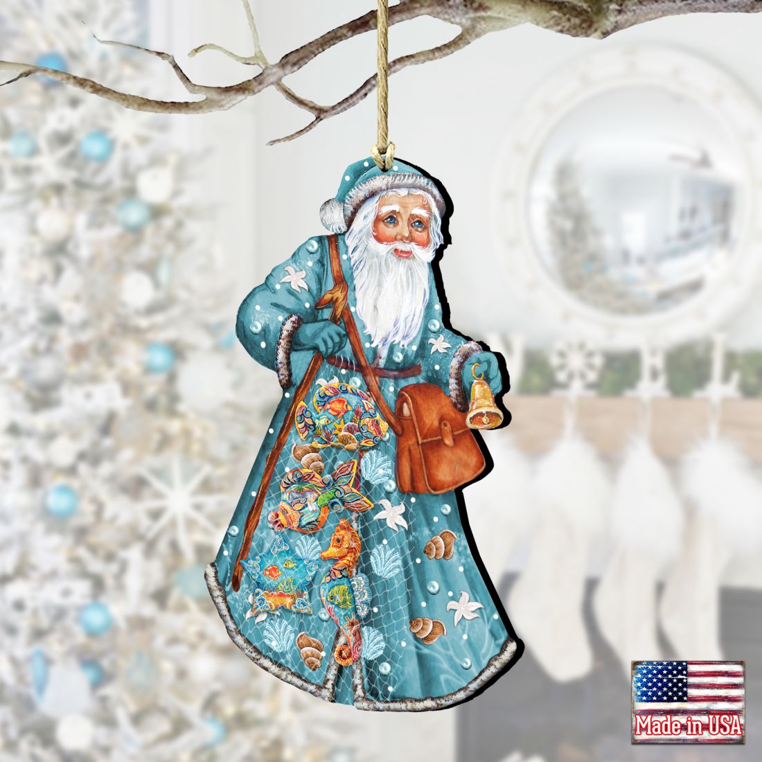 Fishermen Santa Wooden Ornaments by G. DeBrekht - Coastal Holiday Decor - 8124120-2