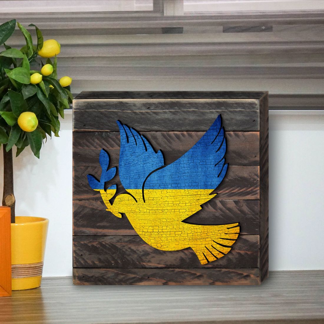 Dove of Peace Ukrainian Flag Wooden Wall Art by G. DeBrekht - International Decor - 8187126B