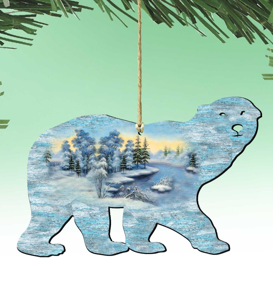 Polar Bear Christmas Wooden Ornaments by G. DeBrekht - Wildlife Holiday Decor - 8198225