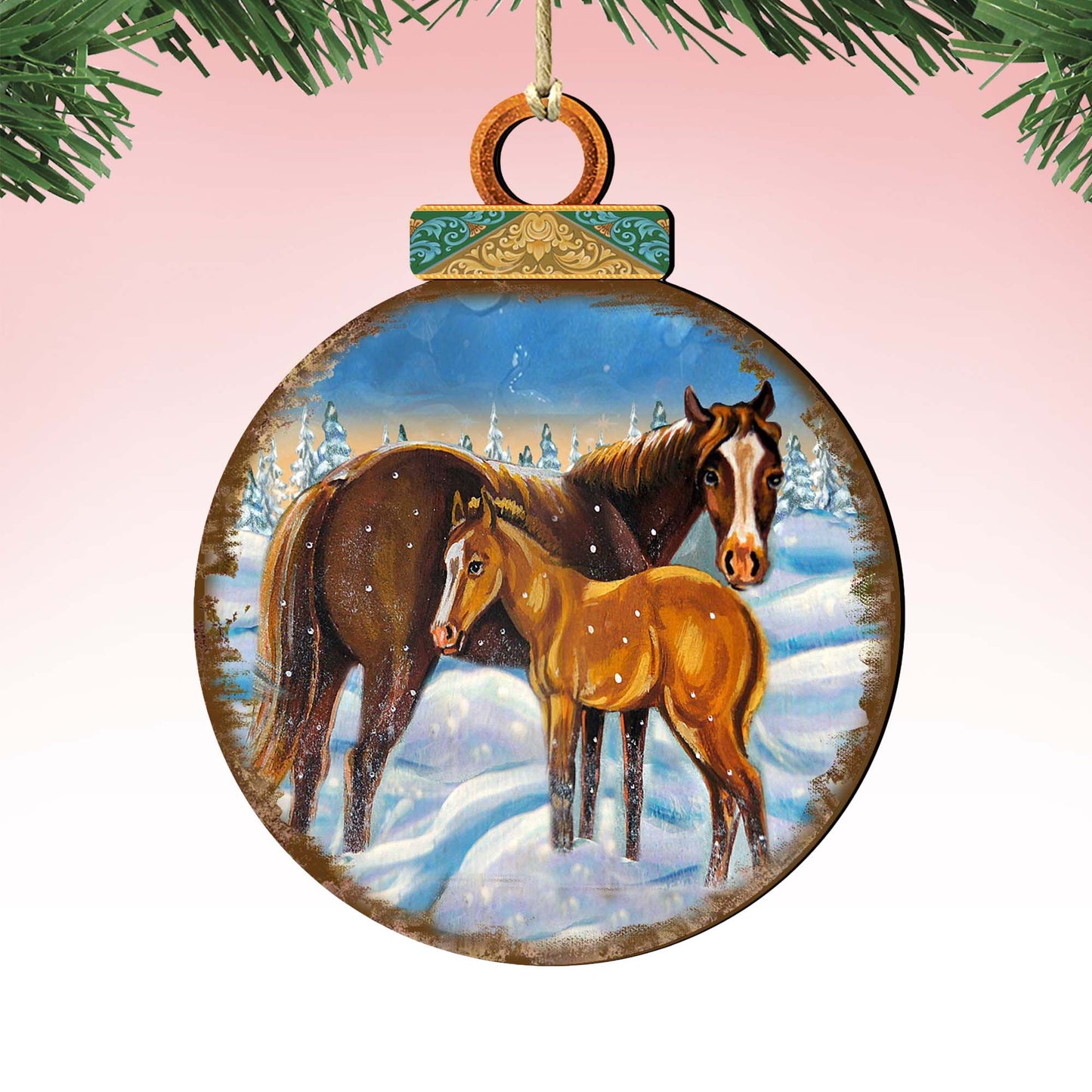 Horses Ball Wooden Ornaments by Nature Wonders - Wildlife Holiday Decor - 8025220