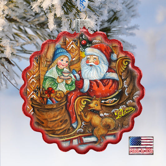 Santas Arrival Wreath Glass Ornament by G. DeBrekht - Christmas Santa Snowman Decor - 759-039