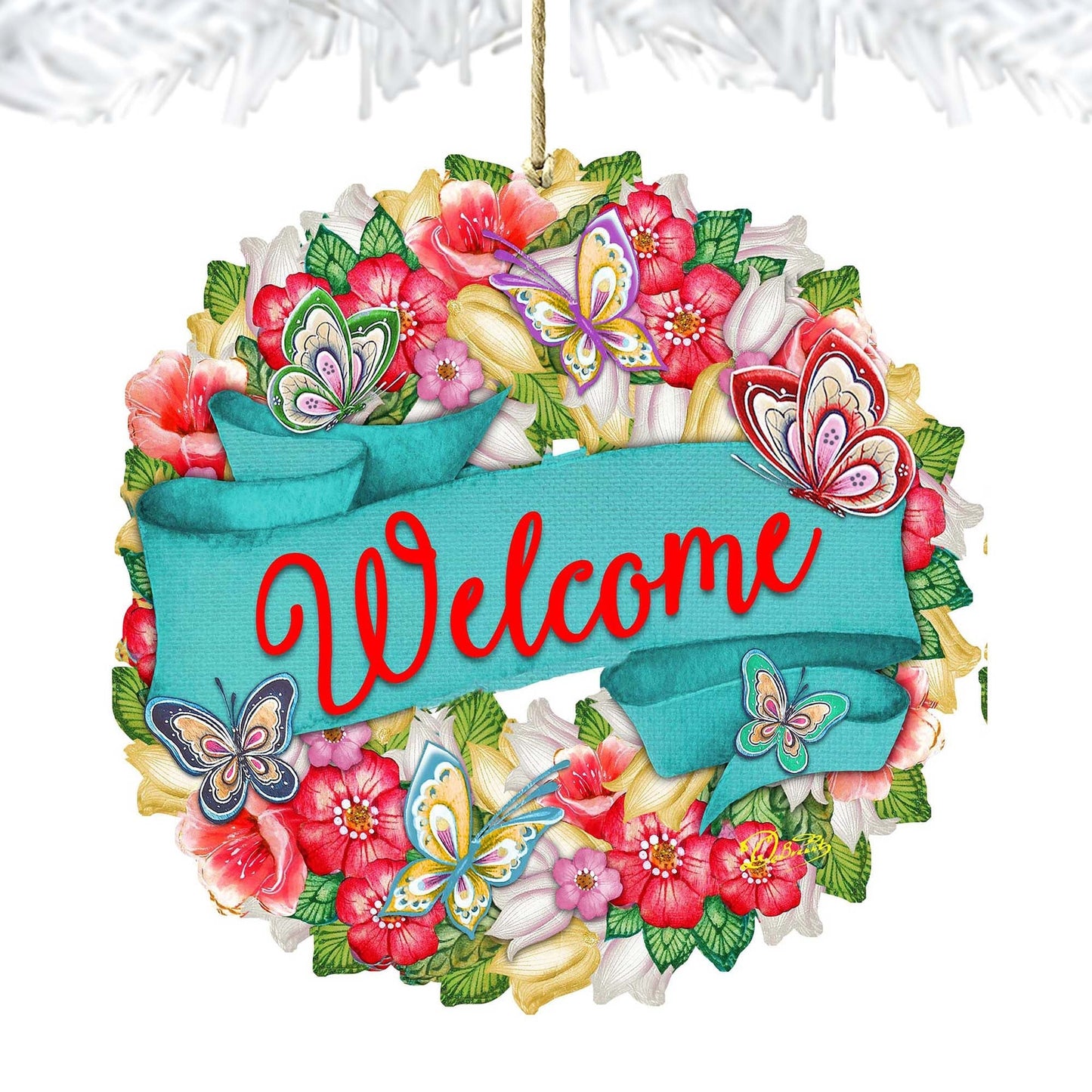 Welcome Flowers Summer Wreath Wooden Ornaments by G. DeBrekht - Easter Spring Decor - 8185303-3