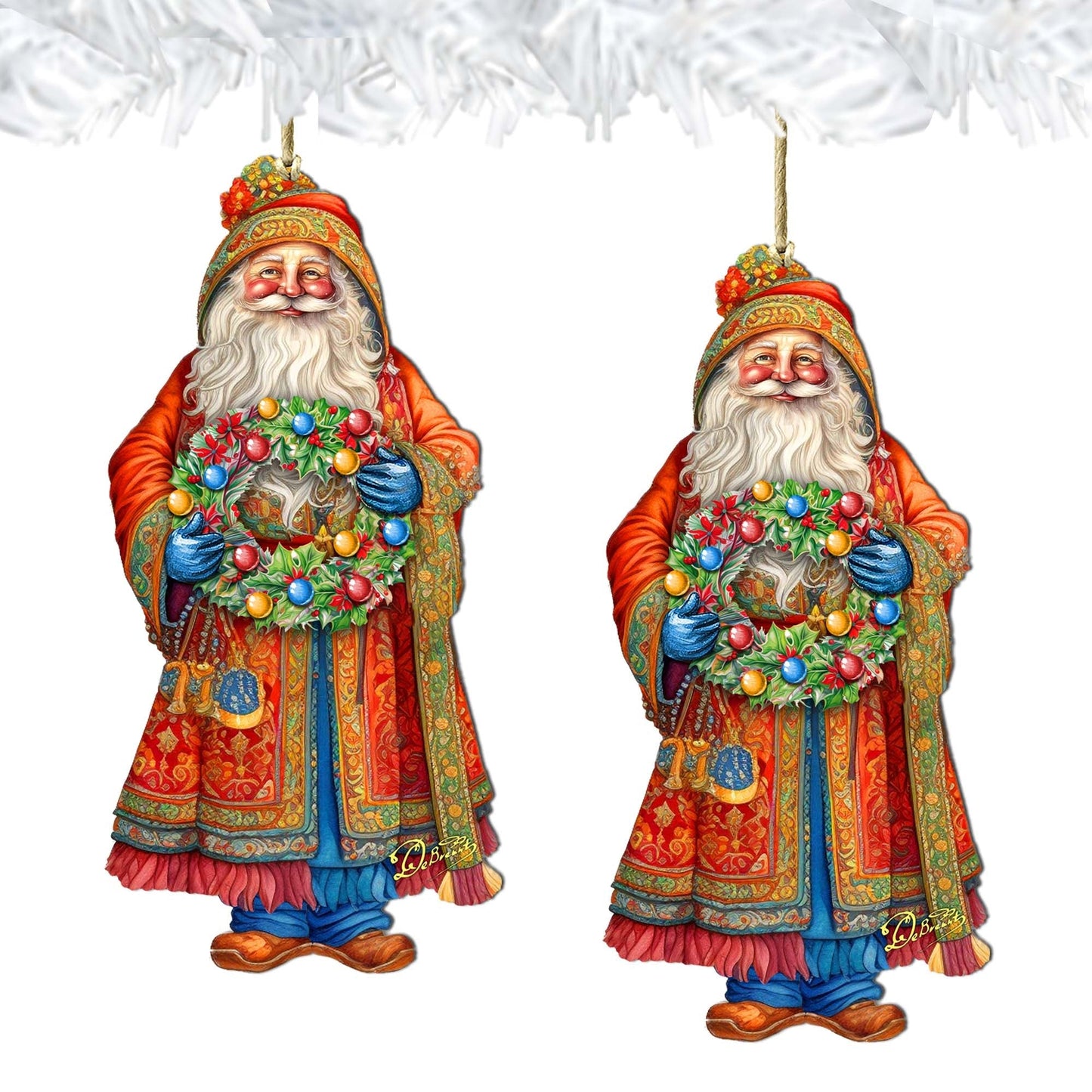 Santa's Wreath of Joy Wooden Ornaments by G. Debrekht - Christmas Santa Snowman Decor - 8691402