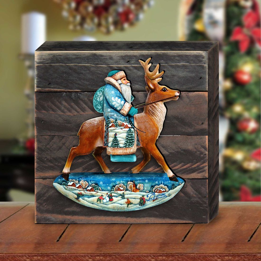 Reindeer Ride Wooden Decor by G. DeBrekht - Wildlife Holiday Decor - 8151123B