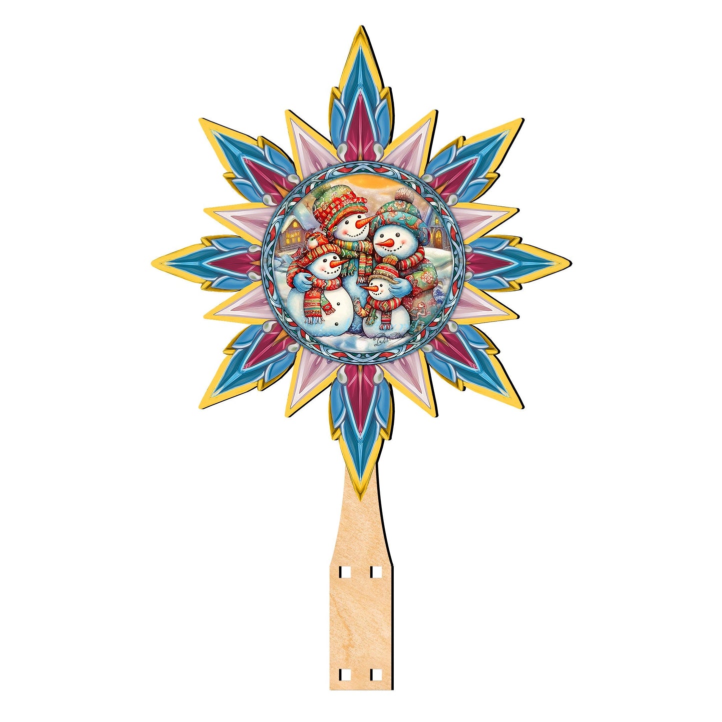 Snowman Family Star Tree Topper Wooden Decor by G. Debrekht - Santa Snowman Christmas Decor - 89511