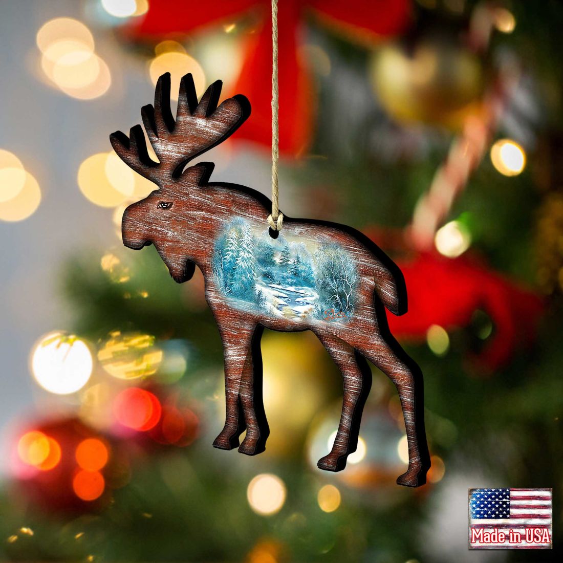 Woodsy Moose Christmas Wooden Ornaments by G. DeBrekht - Wildlife Holiday Decor - 8198222