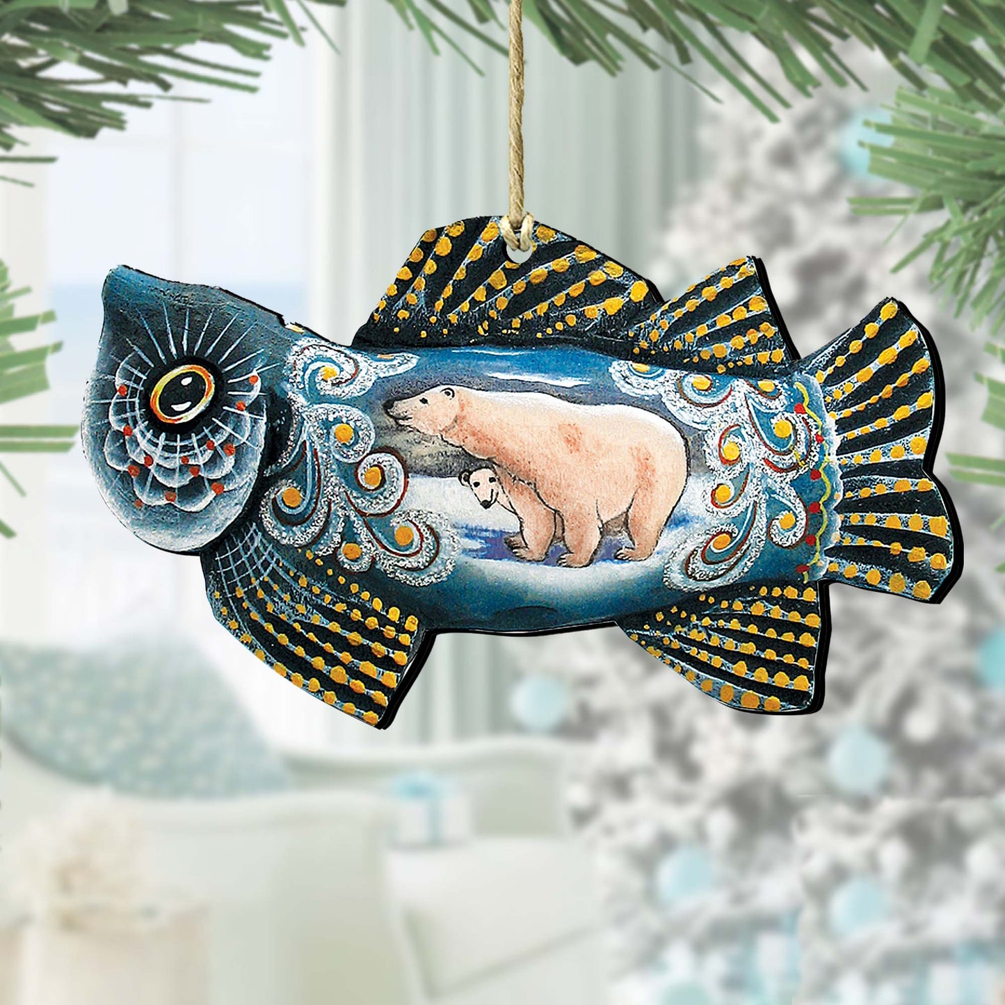 Frosty Fish Christmas Wooden Ornaments by G. DeBrekht - Coastal Holiday Decor - 8126141