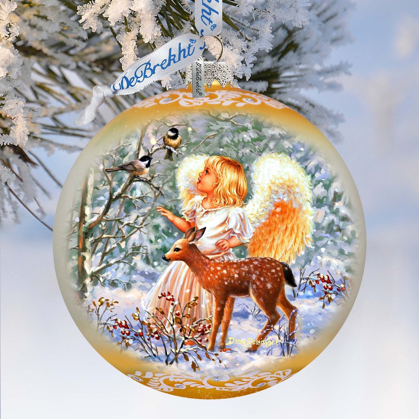 Guardian Angel Fawn Lg Glass Ornament by D. Gelsinger - Nativity Holiday Decor - 73948