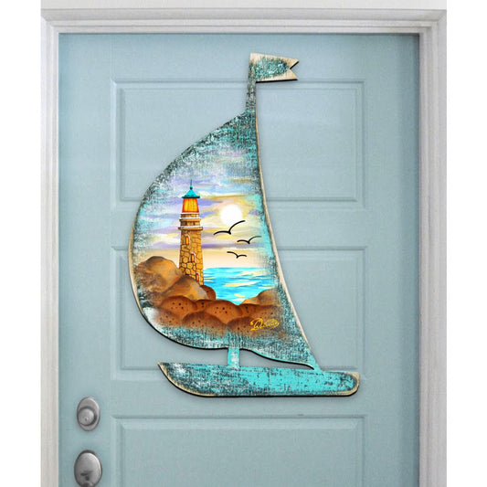 Lighthouse Boat Decorative Door Decor by G. DeBrekht - Coastal Holiday Decor - 8198524H