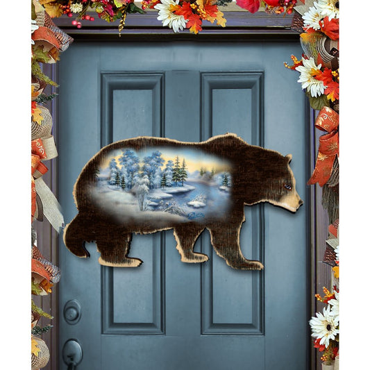 Black Bear Vintage Wildlife Door Decor - G. DeBrekht - Wildlife Holiday Decor - 8198215H