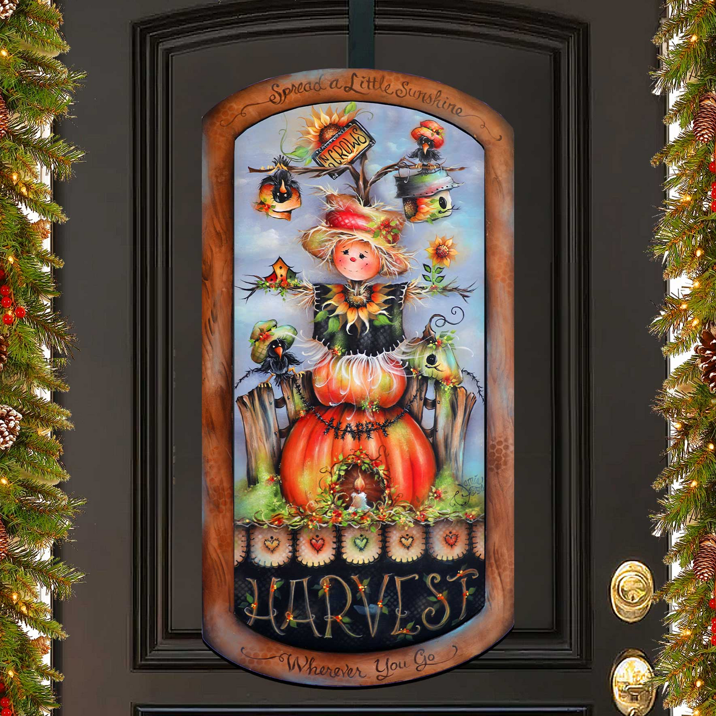 Harvest Pumpkin Scarecrow Holiday Door Decor by Jamie Mills-Price - Thanksgiving Decor - 8611075H-MP