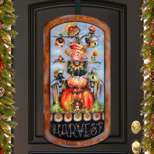 Harvest Pumpkin Scarecrow Holiday Door Decor by Jamie Mills-Price - Thanksgiving Decor - 8611075H-MP