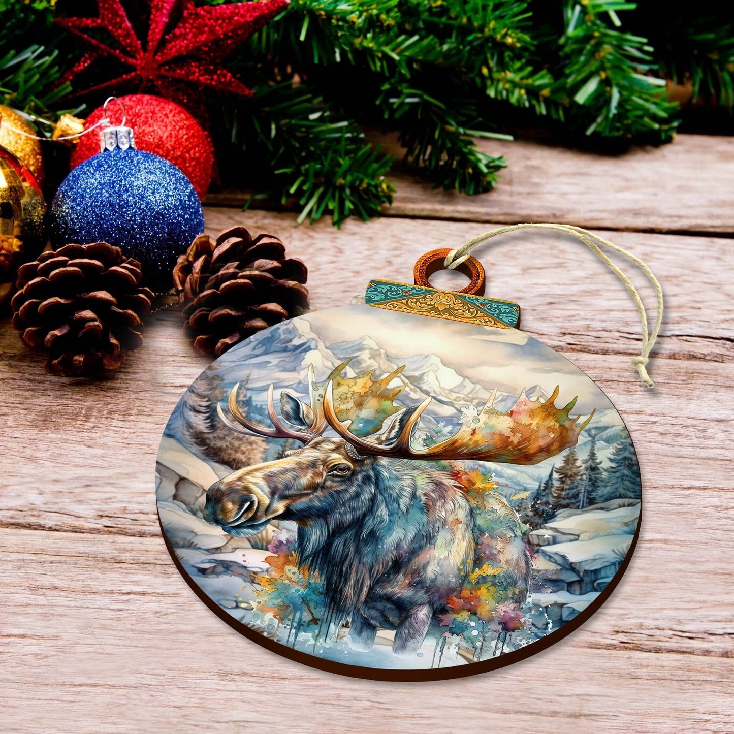 Mighty Moose Of Alaska Wooden Ornaments by G.Debrekht - Wildlife Holiday Decor - 870054