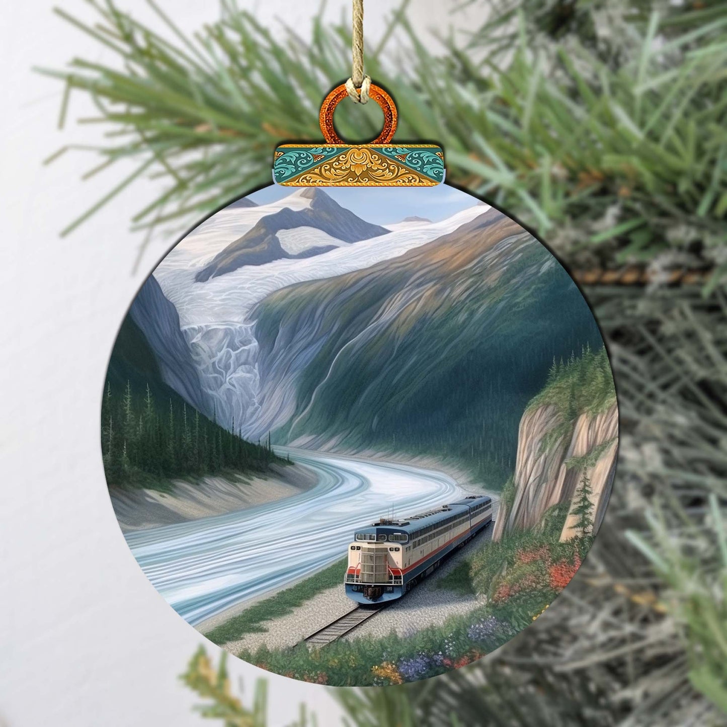 Alaska's Mountain Railway Wooden Ornaments by G.Debrekht - Wildlife Holiday Decor - 870042