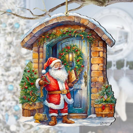 Joyful Moments at the Doorstep Wooden Ornaments by G. Debrekht Christmas Santa Snowman Decor - 8611046