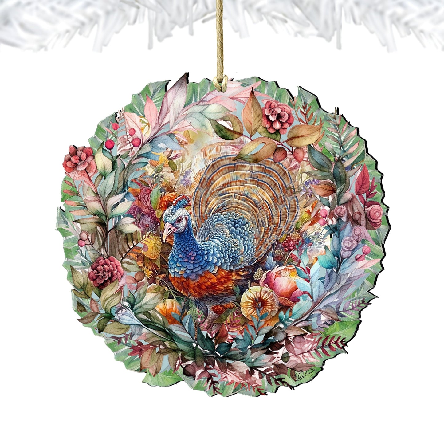 Thanksgiving Turkey Wreath Wooden Ornaments by G. Debrekht Thanksgiving Decor - 8611083