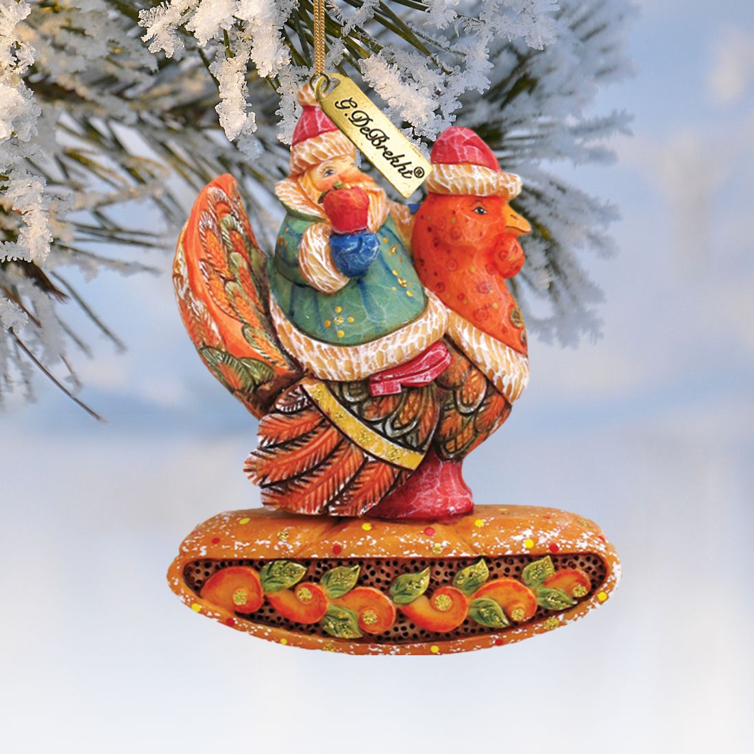 Santa On Turkey Sculpted Hand-Painted Christmas Ornament by G. DeBrekht - Christmas Santa Snowman Decor - 63135