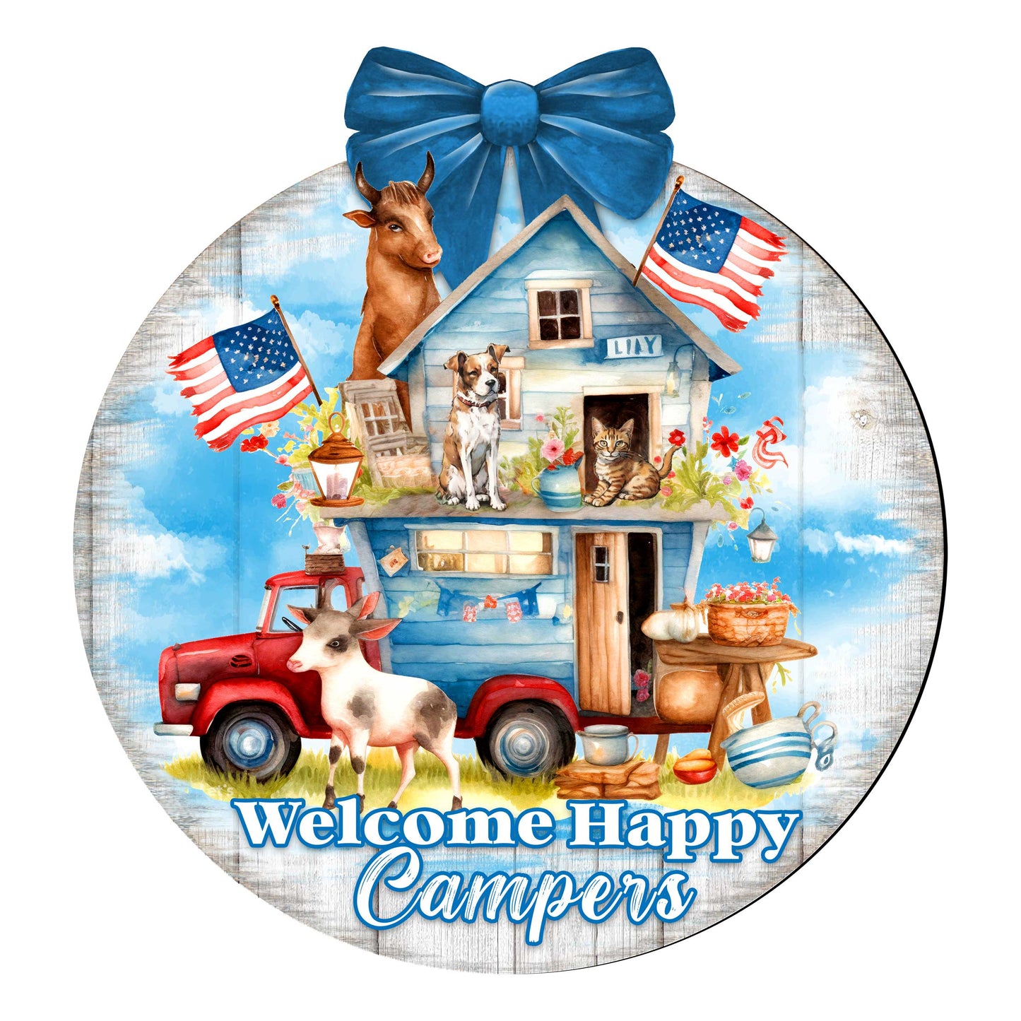 Welcome Happy Campers Sign Front door welcome sign Main entrance banner Welcome sign - Wooden front porch decor - 933114H