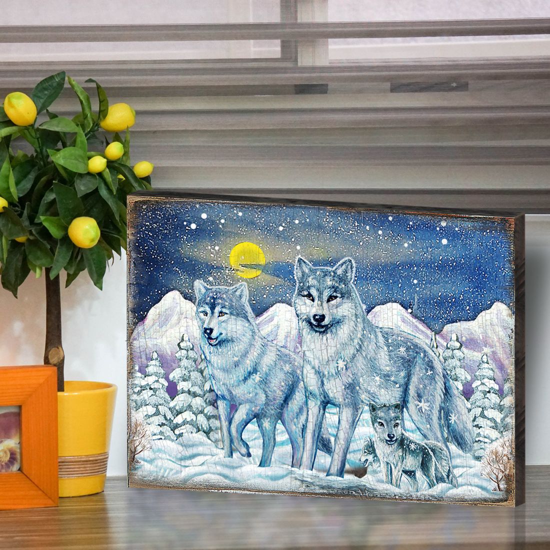 Rustic Wolves Art Wooden Wall Art by Nature Wonders - Nature Wildlife Decor  - 95211B