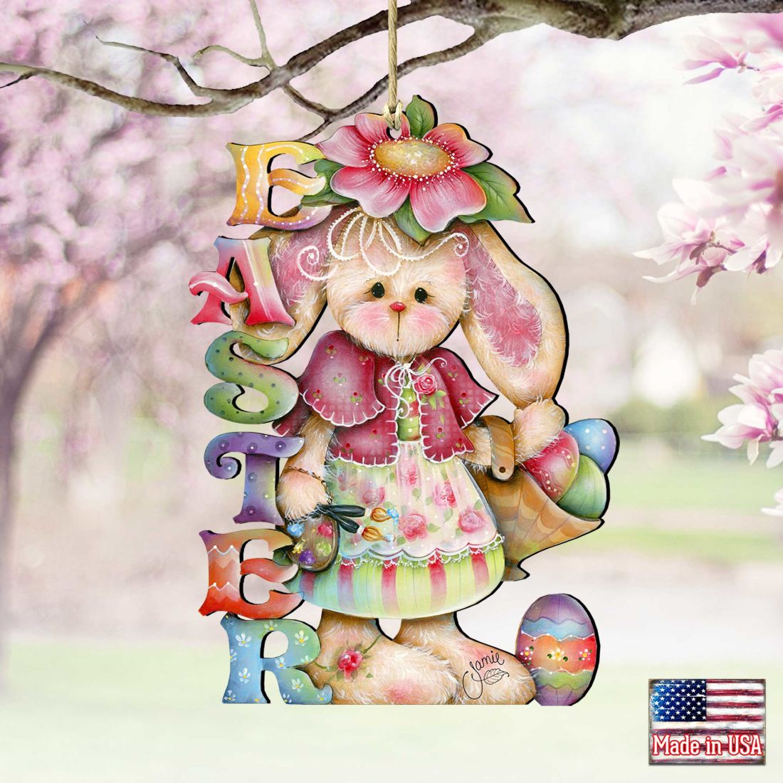 The Easter Bunny Wooden Ornaments by Jamie Mills-Price - Easter Spring Decor - 8457605