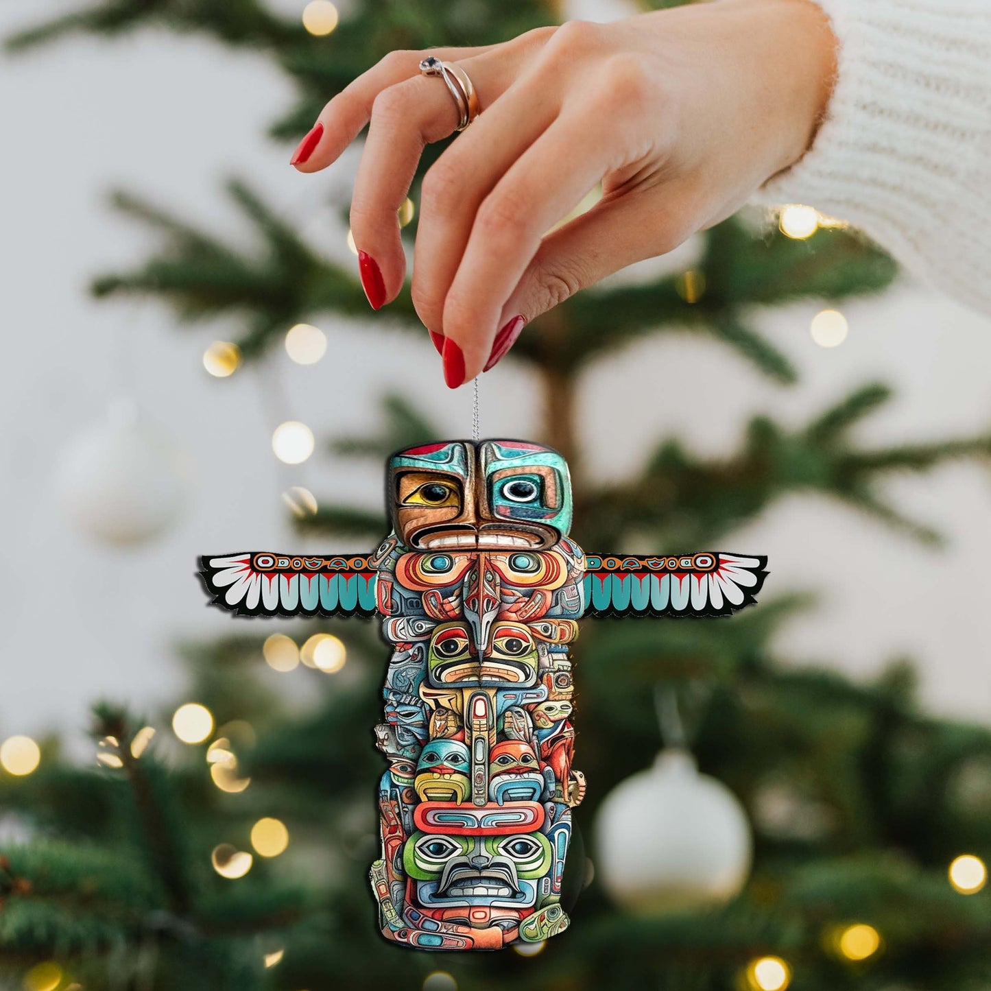 Alaskan Totem Pole Wooden Ornaments by G.Debrekht - Wildlife Holiday Decor - 8710117-1