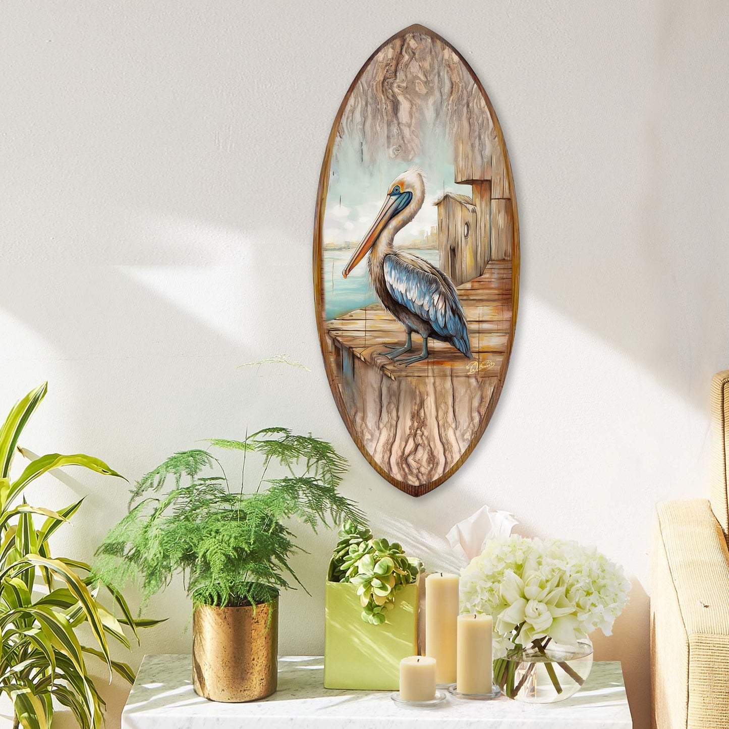 Pelican Surfboard Coastal Wall Art by G. DeBrekht - Coastal Holiday Decor - 8490128HS