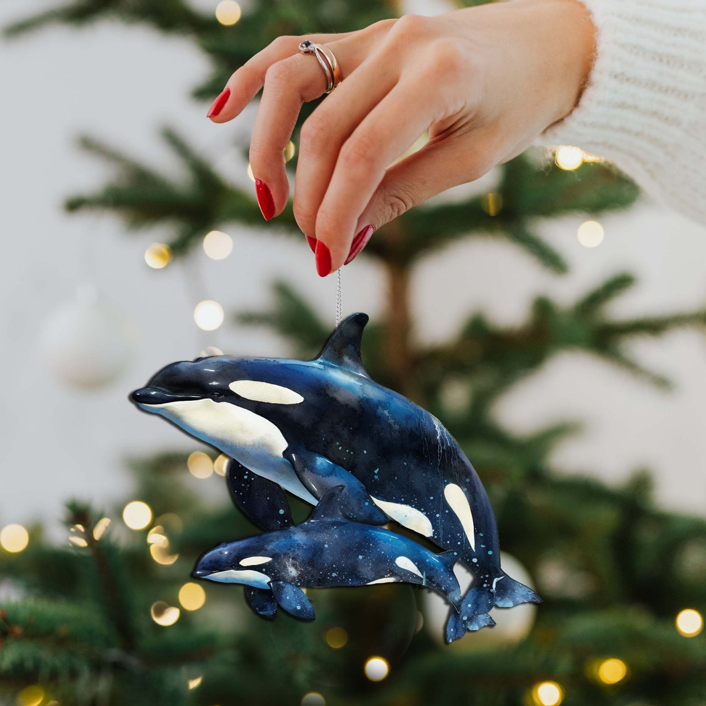 Alaskan Orcas Wooden Ornaments by G.Debrekht - Wildlife Holiday Decor - 8710102-1