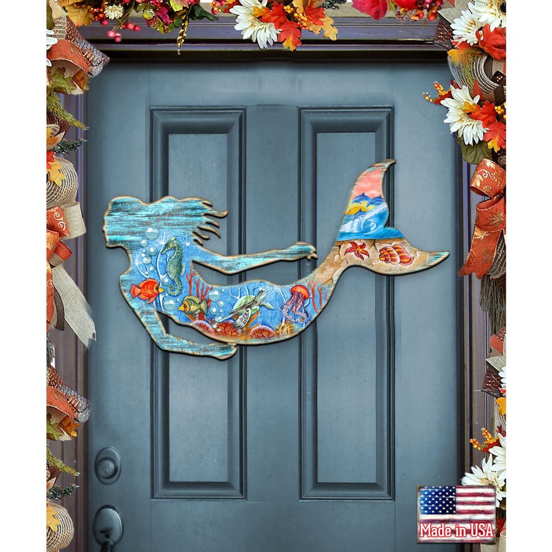 Rustic Mermaid Door Decor by G. DeBrekht - Coastal Holiday Decor - 81985142H