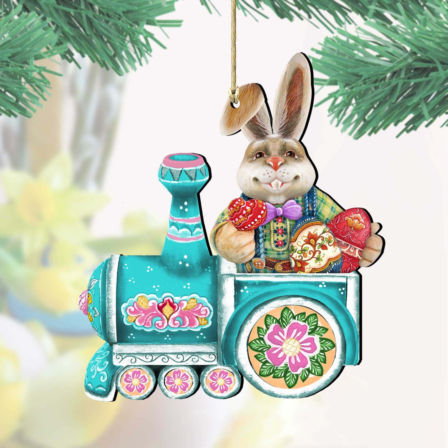 Village Train Ride Bunny Wooden Ornaments by G. DeBrekht - Easter Spring Decor - 8129211-2