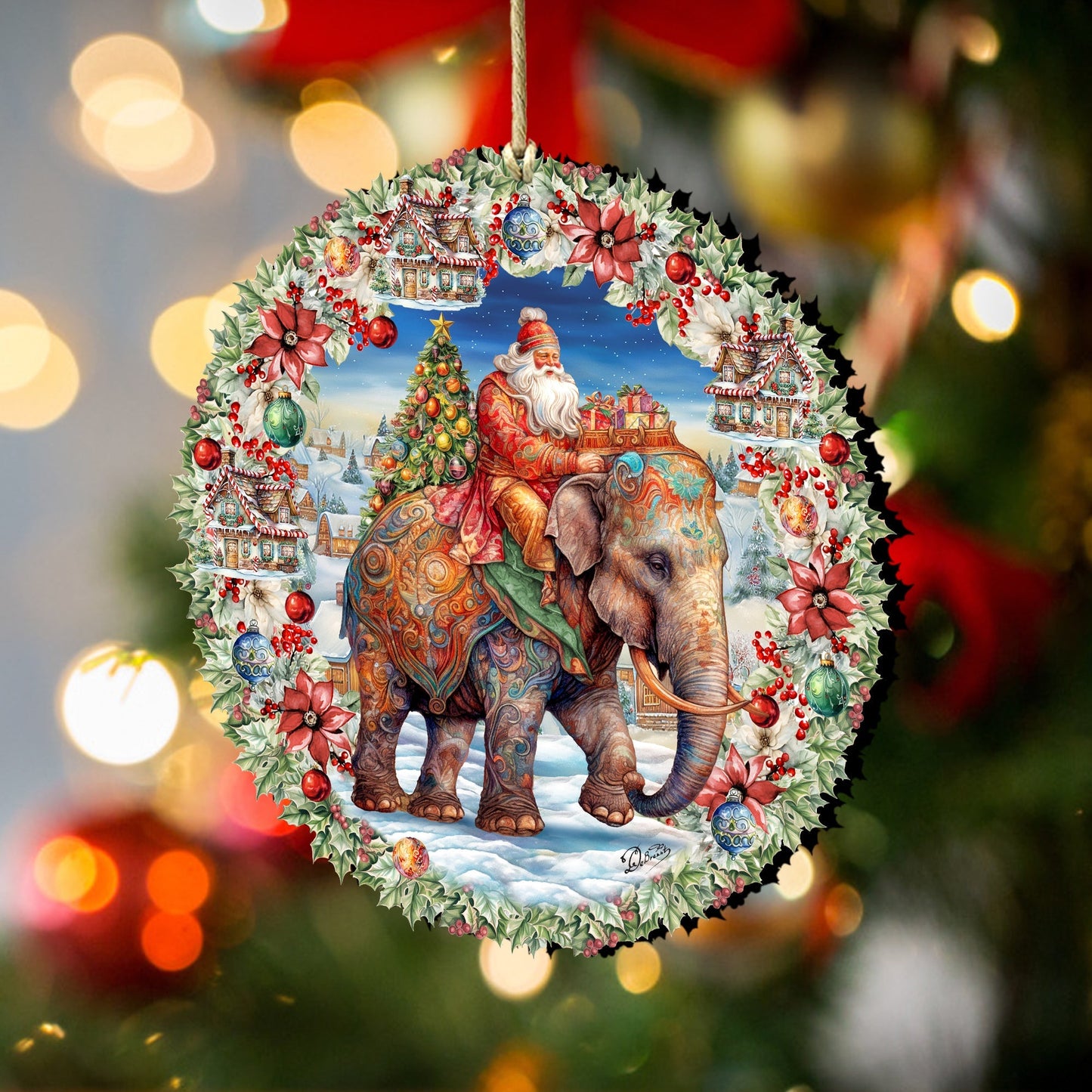 Santa on Elephant Wooden Ornaments by G. Debrekht Christmas Santa Snowman Decor - 8611043-2