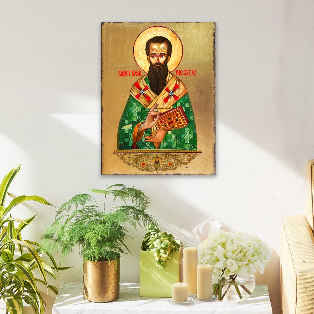 Saint Basil Wooden Gold Plated Religious Christian Sacred Icon - Inspirational Icon Decor - 85053