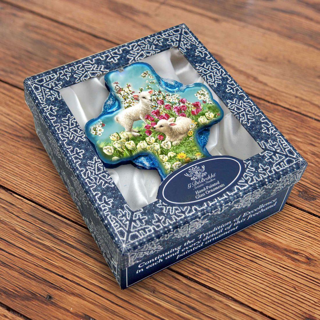 Sheep and Flowers Glass Ornament by D. Gelsinger - Nativity Holiday Decor - 758-020-DG