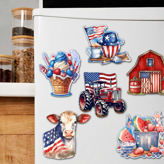 American Farmhouse Decorative Wooden Magnets Set of 6 by G. Debrekht - Patriotic Decor - 8090001G-S6