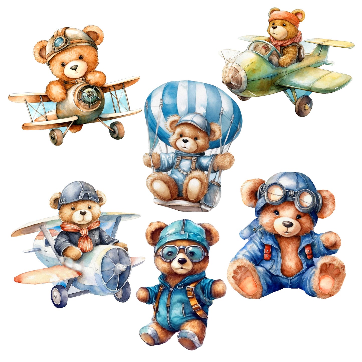 Aviator Teddy Bear Decorative Wooden Magnets Set of 6 by G. Debrekht - Christmas Decor - 8090010G-S6