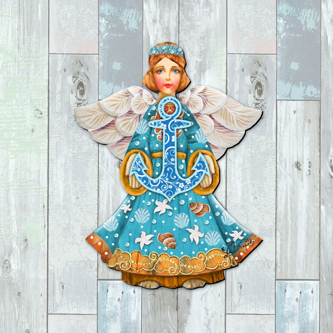 Coastal Angel with Anchor Door Decor by G. DeBrekht - Coastal Holiday Decor - 8152724-2H
