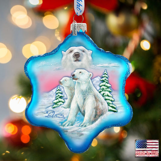 Polar Bear Snowflake Glass Ornament by G. DeBrekht - Wildlife Holiday Decor - 754-001