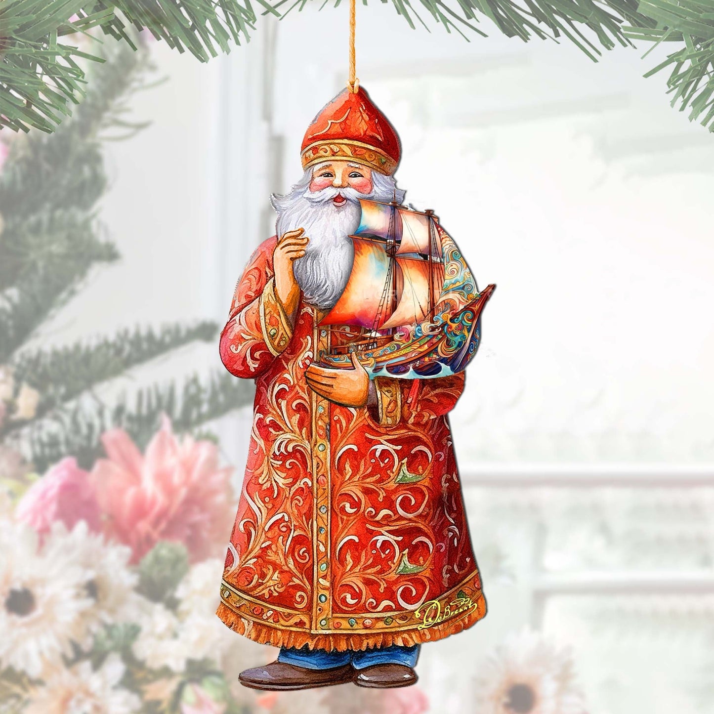 Holiday Cruise with Santa Wooden Ornaments by G. Debrekht - Christmas Santa Snowman Decor - 8691408