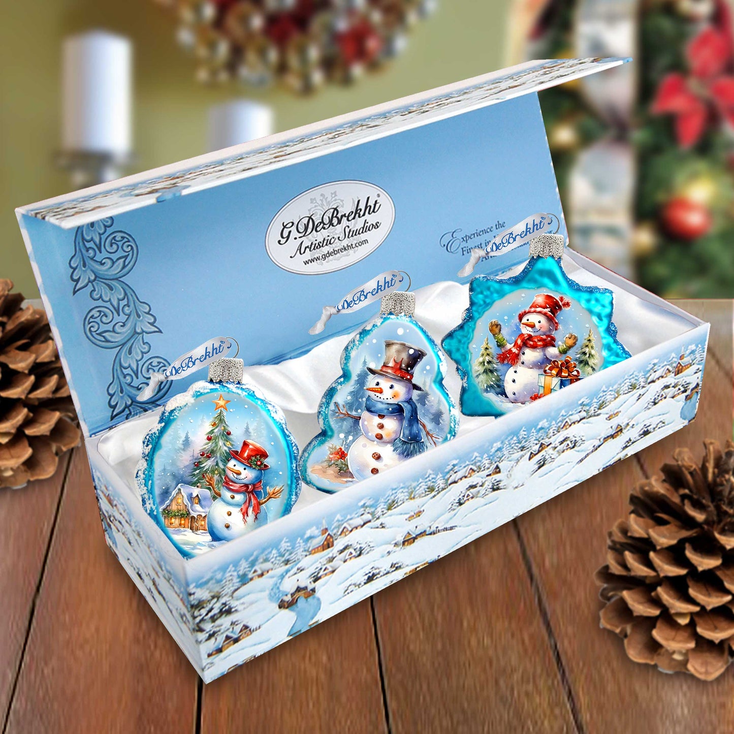 Snowmen Mercury Glass Ornaments Set of 3 by G. Debrekht - Christmas Santa Snowman Decor - 770148S3