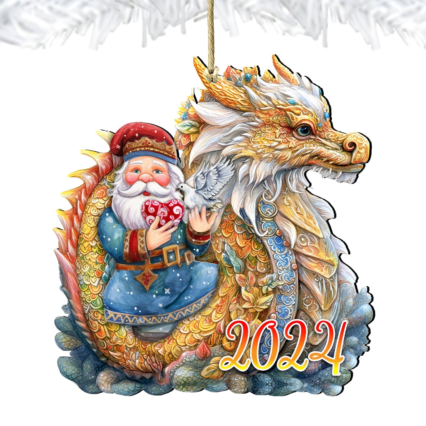 Santa with Dragon Wooden Ornaments by G. Debrekht Christmas Decor - 8611088-24