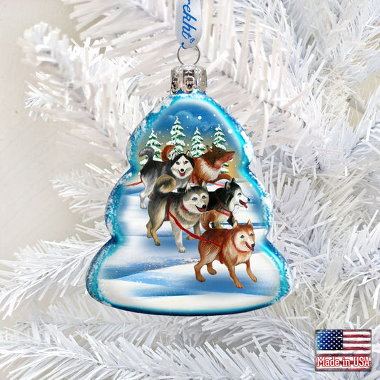Sleigh Dogs Mercury Glass Ornament by G. DeBrekht - Wildlife Holiday Decor - 771048