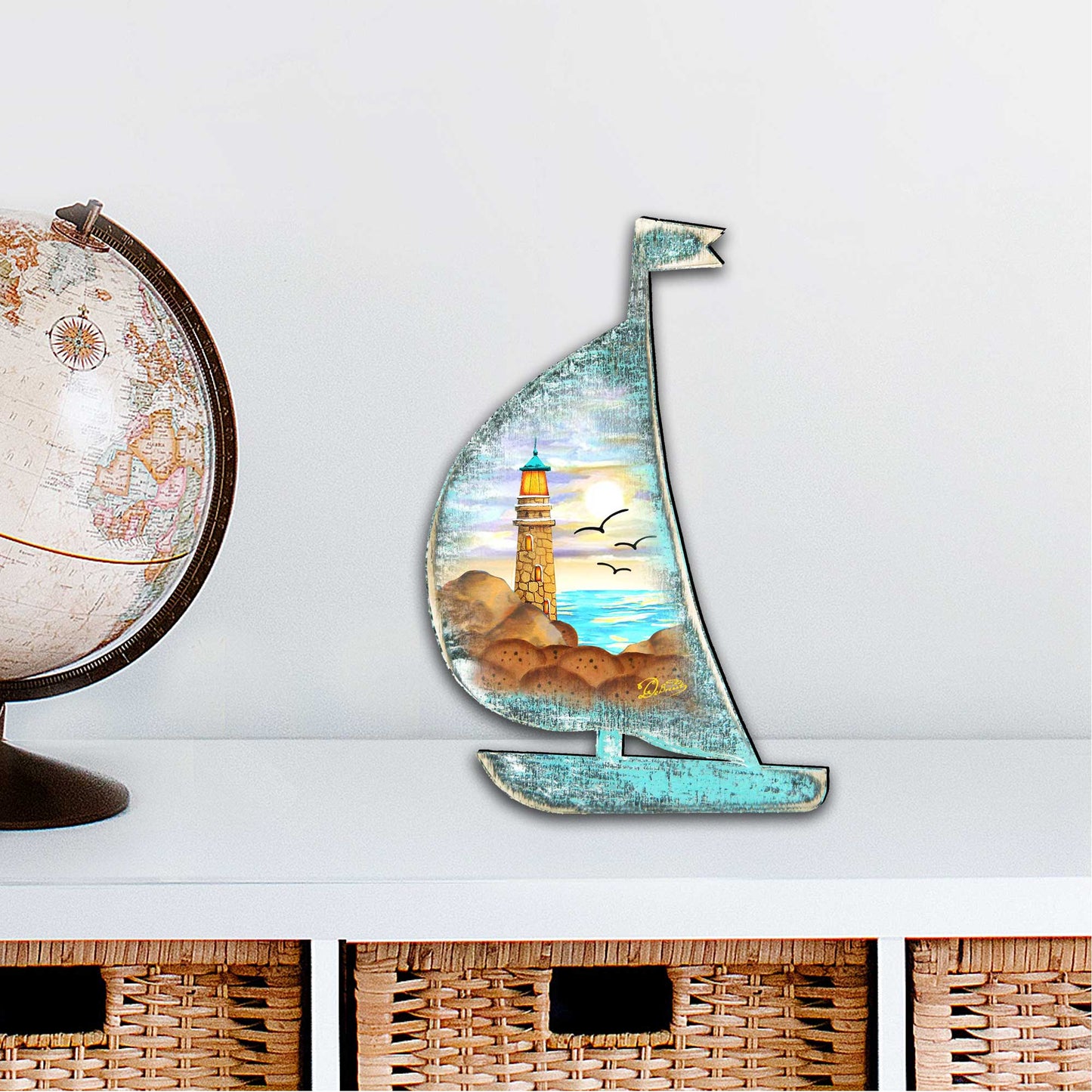 Lighthouse Boat Decorative Door Decor by G. DeBrekht - Coastal Holiday Decor - 8198524H