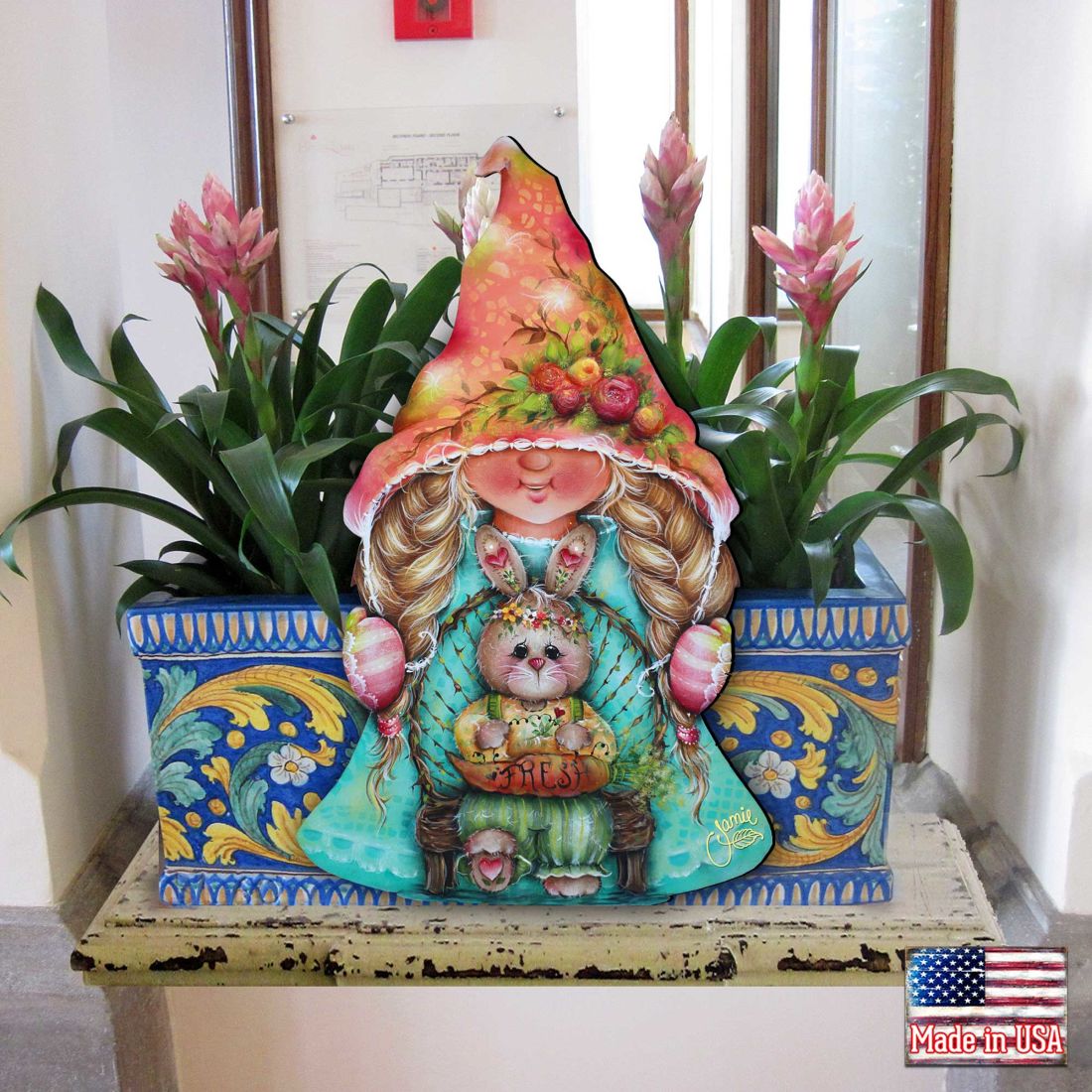 Gnome Girl Bunny Easter Door Decor by Jamie Mills-Price - Easter Spring Decor - 8457610H