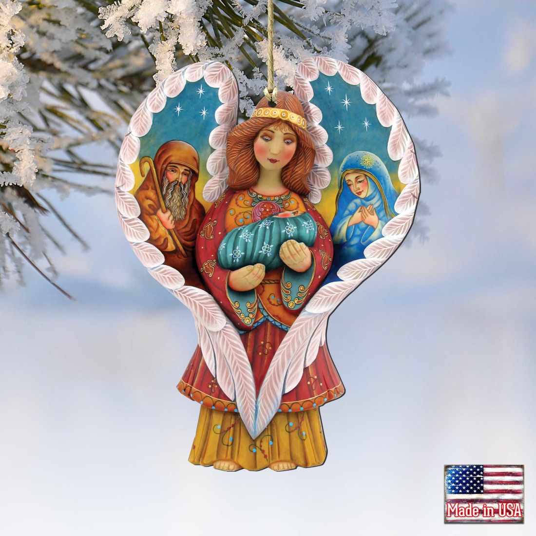 Holy Family Angel Wooden Ornaments by G. DeBrekht - Nativity Holiday Decor - 8154107